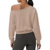 imageATHMILE Womens Off the Shoulder Fleece Sweatshirts Sexy Oversized Pullover Tops Casual Long Sleeve Spring Fall Outfits 2026Coffee Grey