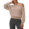imageATHMILE Womens Off the Shoulder Fleece Sweatshirts Sexy Oversized Pullover Tops Casual Long Sleeve Spring Fall Outfits 2026Coffee Grey