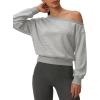 imageATHMILE Womens Off the Shoulder Fleece Sweatshirts Sexy Oversized Pullover Tops Casual Long Sleeve Spring Fall Outfits 2026Gray