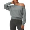 imageATHMILE Womens Off the Shoulder Fleece Sweatshirts Sexy Oversized Pullover Tops Casual Long Sleeve Spring Fall Outfits 2026Gray Blue