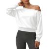 imageATHMILE Womens Off the Shoulder Fleece Sweatshirts Sexy Oversized Pullover Tops Casual Long Sleeve Spring Fall Outfits 2026White