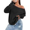 imageATHMILE Womens Off the Shoulder Sweatshirts Fleece Lined Long Sleeve Pullover Tops Oversized Sweater Basic Slouchy ClothesBlack