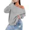 imageATHMILE Womens Off the Shoulder Sweatshirts Fleece Lined Long Sleeve Pullover Tops Oversized Sweater Basic Slouchy ClothesGrey