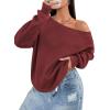 imageATHMILE Womens Off the Shoulder Sweatshirts Fleece Lined Long Sleeve Pullover Tops Oversized Sweater Basic Slouchy ClothesWine Red
