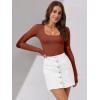 imageATHMILE Womens Scoop Neck Long Sleeve Tops Fashion Ribbed Knit Shirts Slim Fitted Casual Basic Tee T Shirt for Women 2026Adark Orange
