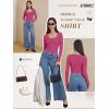 imageATHMILE Womens Scoop Neck Long Sleeve Tops Fashion Ribbed Knit Shirts Slim Fitted Casual Basic Tee T Shirt for Women 2026Ahot Pink