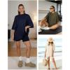 imageATHMILE Womens Two Piece Short Lounge Sets Spring Summer Casual Oversized Shirts Airport Travel Outfit Beach Vacation 2026Navy