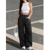 imageATHMILE Womens Wide Leg Sweatpants Baggy Y2K Cargo Pants Drawstring Waist Lounge Joggers Trendy Knee Pleated SweatsBlack