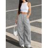 imageATHMILE Womens Wide Leg Sweatpants Baggy Y2K Cargo Pants Drawstring Waist Lounge Joggers Trendy Knee Pleated SweatsGrey
