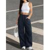 imageATHMILE Womens Wide Leg Sweatpants Baggy Y2K Cargo Pants Drawstring Waist Lounge Joggers Trendy Knee Pleated SweatsNavy Blue