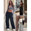 imageATHMILE Womens Wide Leg Sweatpants Baggy Y2K Cargo Pants Drawstring Waist Lounge Joggers Trendy Knee Pleated SweatsRed
