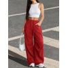 imageATHMILE Womens Wide Leg Sweatpants Baggy Y2K Cargo Pants Drawstring Waist Lounge Joggers Trendy Knee Pleated SweatsRed