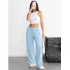 imageATHMILE Womens Wide Leg Sweatpants High Waisted Baggy Interior Drawstring Joggers Straight Leg Sweat Pants with PocketsLight Blue