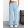 imageATHMILE Womens Wide Leg Sweatpants High Waisted Baggy Interior Drawstring Joggers Straight Leg Sweat Pants with PocketsLight Blue