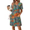 imageATHMILE Dresses for Women 2026 V Neck Short Sleeve Casual T Shirt Dress Sundresses Swimsuit Coverup with PocketsMaple Leaves