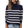 imageATHMILE Fall Mock Neck Striped Sweaters for Women 2026 Winter Turtleneck Long Sleeve Knit Sweater Fashion Pullover TopsNavy