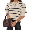 imageATHMILE Short Sleeve Sweater for Women 2026 Spring Summer Blouses Crewneck Knit Puff Sleeve Dressy Casual Trendy ShirtsAblue Stripe