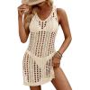imageATHMILE Swimsuit Coverup for Women 2026 Bathing Suit Cover ups Crochet Beach Dress Hollow Out Slit Bikini Cover Up DressesBeige
