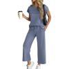 imageATHMILE Two Piece Sets for Women Cap Sleeve Lounge Matching Casual Outfits Wide Leg Pants Summer Vacation Travel OutfitsBlue