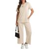 imageATHMILE Womens 2 Piece Lounge Set Fashion Travel Outfits Summer Beach Vacation Tracksuit Comfy Wide Leg Airport LoungewearApricot