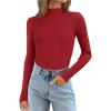 imageATHMILE Womens 2026 Fall Long Sleeve Pullover Ribbed Knit Sweater Low Mock Neck Slim Fit Basic Casual Tee TopsRed