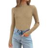 imageATHMILE Womens 2026 Fall Long Sleeve Pullover Ribbed Knit Sweater Low Mock Neck Slim Fit Basic Casual Tee TopsToffee