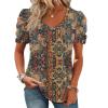 imageATHMILE Womens Blouse Dressy Casual V Neck Puff Short Sleeve Tshirts Boho Fashion Summer Spring Tunic Top ClothesPaisley