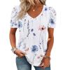 imageATHMILE Womens Blouse Dressy Casual V Neck Puff Short Sleeve Tshirts Boho Fashion Summer Spring Tunic Top ClothesWhite Floral
