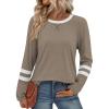 imageATHMILE Womens Long Sleeve Shirts Color Block Casual Crewneck Tops Tshirt Basic Tee Fall Fashion Clothes Trendy Outfits 2026Coffee Grey