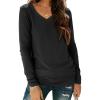 imageATHMILE Womens Long Sleeve V Neck Shirts Basic Tee Casual Top Fall Trendy Tunic Outfits Fitted T ShirtsBlack