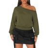 imageATHMILE Womens Off the Shoulder Fleece Sweatshirts Sexy Oversized Pullover Tops Casual Long Sleeve Spring Fall Outfits 2026Army Green