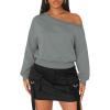imageATHMILE Womens Off the Shoulder Fleece Sweatshirts Sexy Oversized Pullover Tops Casual Long Sleeve Spring Fall Outfits 2026Gray Blue