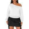 imageATHMILE Womens Off the Shoulder Fleece Sweatshirts Sexy Oversized Pullover Tops Casual Long Sleeve Spring Fall Outfits 2026White