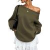 imageATHMILE Womens Off the Shoulder Sweatshirts Fleece Lined Long Sleeve Pullover Tops Oversized Sweater Basic Slouchy ClothesArmy Green
