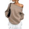 imageATHMILE Womens Off the Shoulder Sweatshirts Fleece Lined Long Sleeve Pullover Tops Oversized Sweater Basic Slouchy ClothesCoffeegrey