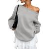 imageATHMILE Womens Off the Shoulder Sweatshirts Fleece Lined Long Sleeve Pullover Tops Oversized Sweater Basic Slouchy ClothesGrey