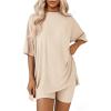 imageATHMILE Womens Two Piece Short Lounge Sets Spring Summer Casual Oversized Shirts Airport Travel Outfit Beach Vacation 2026Beige