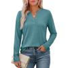 imageATHMILE Womens V Neck 34 Sleeve T Shirts Spring Summer Tops Tunic Casual Tees Henley Beach Vacation Basic Fashion ClothesLongteal Green