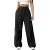 imageATHMILE Womens Wide Leg Sweatpants Baggy Y2K Cargo Pants Drawstring Waist Lounge Joggers Trendy Knee Pleated SweatsBlack