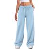 imageATHMILE Womens Wide Leg Sweatpants High Waisted Baggy Interior Drawstring Joggers Straight Leg Sweat Pants with PocketsLight Blue