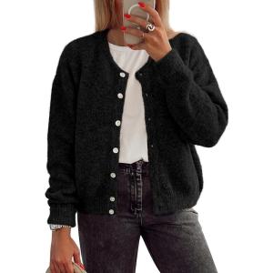 imageATHMILE Fall Long Sleeve Cardigans for Women Sweater Fashion Open Front Winter Button Down Crewneck Soft Knit Jacket 2025Black