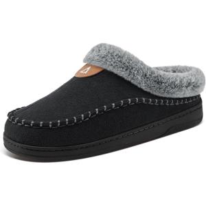 imageATHMILE Mens Slippers Warm Moccasin Memory Foam House Shoes Indoor Outdoor Fuzzy Plush Lined Slippers for Home BedroomBlack