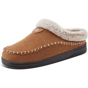 imageATHMILE Mens Slippers Warm Moccasin Memory Foam House Shoes Indoor Outdoor Fuzzy Plush Lined Slippers for Home BedroomBrown