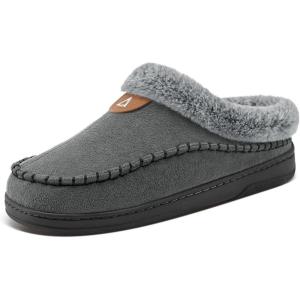 imageATHMILE Mens Slippers Warm Moccasin Memory Foam House Shoes Indoor Outdoor Fuzzy Plush Lined Slippers for Home BedroomGrey