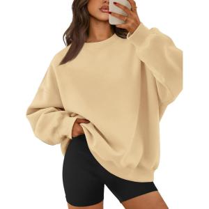 imageATHMILE Oversized Sweatshirt for Women Crewneck Fleece Long Sleeve Pullover Hoodies Tops Fall Fashion Outfits ClothesApricot