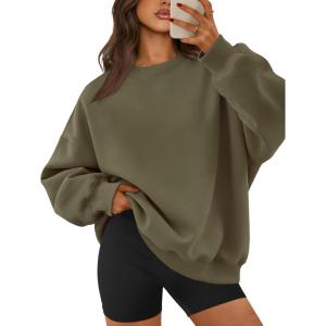 imageATHMILE Oversized Sweatshirt for Women Crewneck Fleece Long Sleeve Pullover Hoodies Tops Fall Fashion Outfits ClothesArmygreen