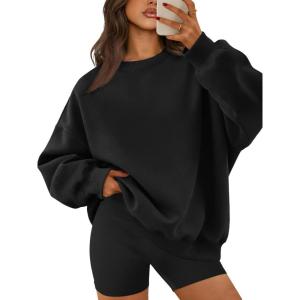 imageATHMILE Oversized Sweatshirt for Women Crewneck Fleece Long Sleeve Pullover Hoodies Tops Fall Fashion Outfits ClothesBlack