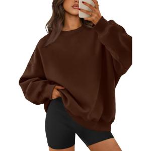 imageATHMILE Oversized Sweatshirt for Women Crewneck Fleece Long Sleeve Pullover Hoodies Tops Fall Fashion Outfits ClothesBrown