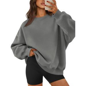 imageATHMILE Oversized Sweatshirt for Women Crewneck Fleece Long Sleeve Pullover Hoodies Tops Fall Fashion Outfits ClothesDark Grey