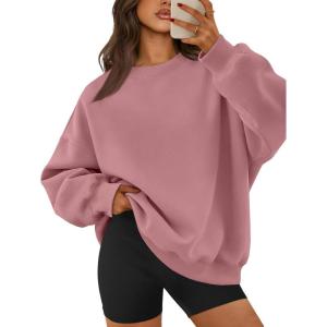 imageATHMILE Oversized Sweatshirt for Women Crewneck Fleece Long Sleeve Pullover Hoodies Tops Fall Fashion Outfits ClothesDeep Pink
